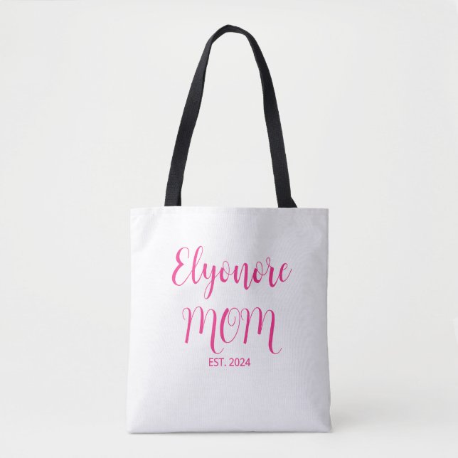 Personalised Mum Name Established Date Pink Script Tote Bag (Front)