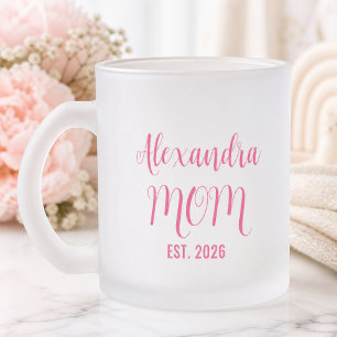 Personalised Mum Name Established Pink Script  Frosted Glass Coffee Mug