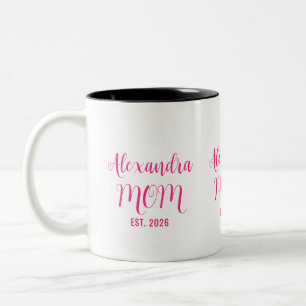 Personalised Mum Name Established Pink Script Two-Tone Coffee Mug