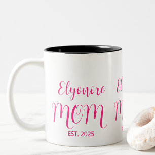 Personalised Mum Name Established Pink Script  Two-Tone Coffee Mug