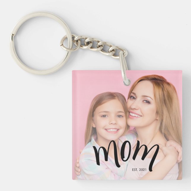 Personalised Mum Photo Year Established Modern Key Ring (Front)