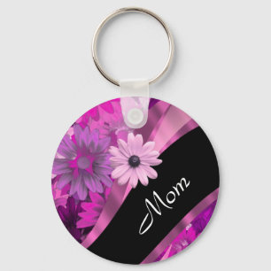 Personalised mum pink floral key ring