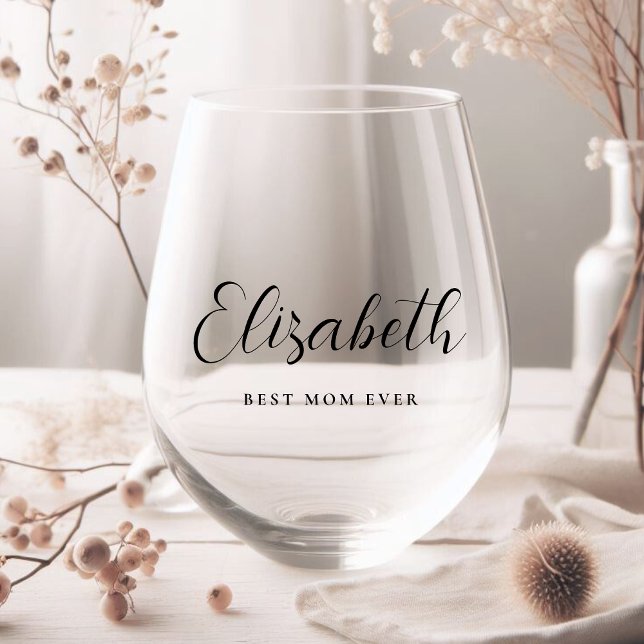 Personalised Mum Script Monogram Stemless Wine Glass (Creator Uploaded)