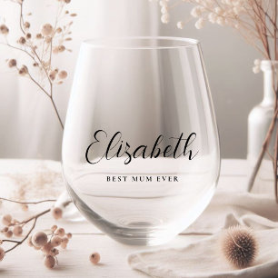 Personalised Mum Script Monogram Stemless Wine Glass