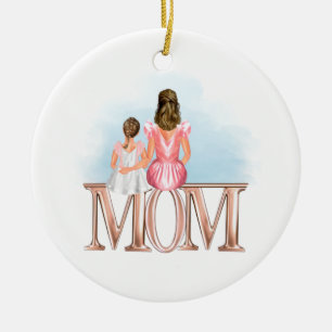 Personalised Mum with daughter brown hair ornament