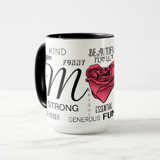Personalised Mum with Heart Rose and Typography Mug