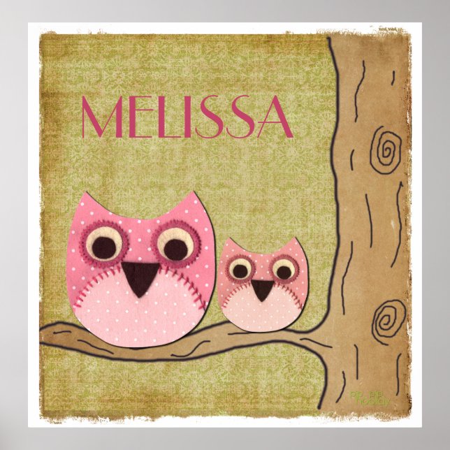 Personalised Mummy & Baby Owls Girls Room Poster (Front)