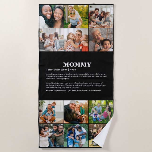 Personalised Mummy Definition 12 Photo Collage Beach Towel (Front)