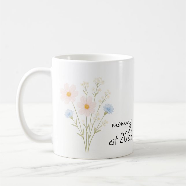 Personalised Mummy Est. Mug with Pastel Wildflower (Left)