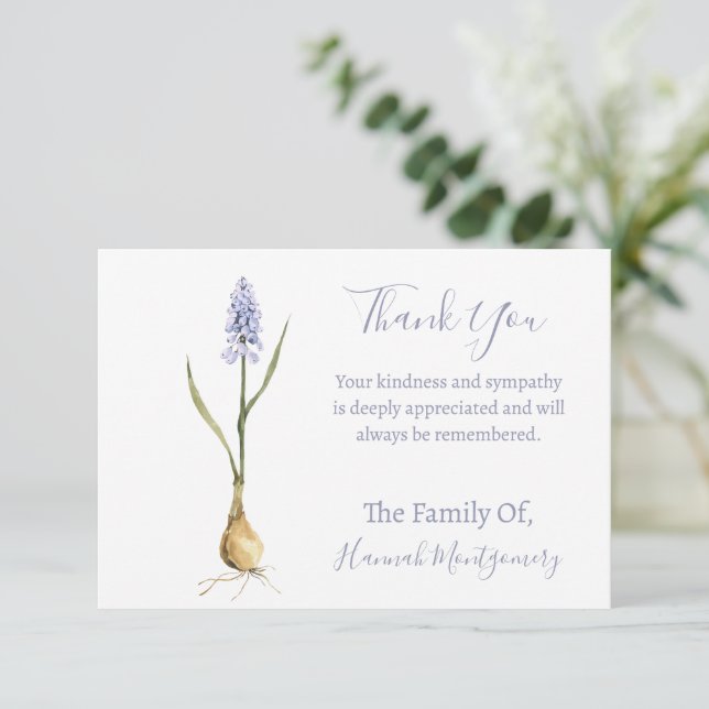 Personalised Muscari Sympathy Thank You Cards (Standing Front)