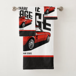 Personalised Muscle Car 1967 Red Fastback Garage Bath Towel Set
