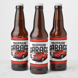 Personalised Muscle Car 1967 Red Fastback Garage Beer Bottle Label