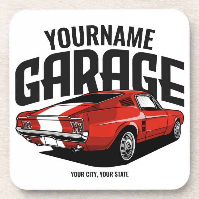 Personalised Muscle Car 1967 Red Fastback Garage  Coaster (Front)
