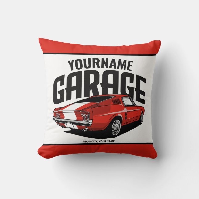 Personalised Muscle Car 1967 Red Fastback Garage Cushion (Front)