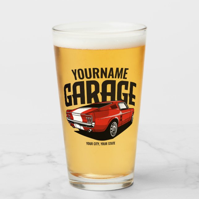 Personalised Muscle Car 1967 Red Fastback Garage  Glass (Front Filled)