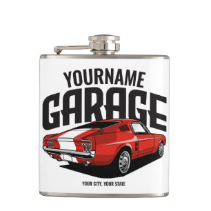 Personalised Muscle Car 1967 Red Fastback Garage  Hip Flask