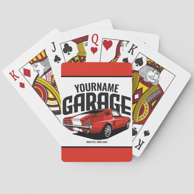 Personalised Muscle Car 1967 Red Fastback Garage  Playing Cards (Back)