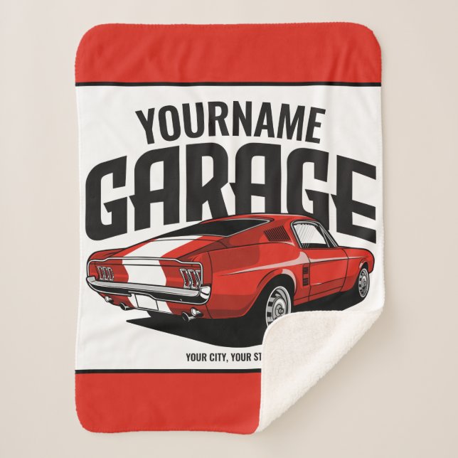 Personalised Muscle Car 1967 Red Fastback Garage  Sherpa Blanket (Front)