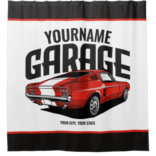 Personalised Muscle Car 1967 Red Fastback Garage  Shower Curtain (Front)