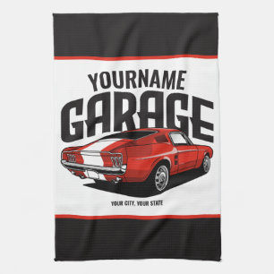 Personalised Muscle Car 1967 Red Fastback Garage  Tea Towel