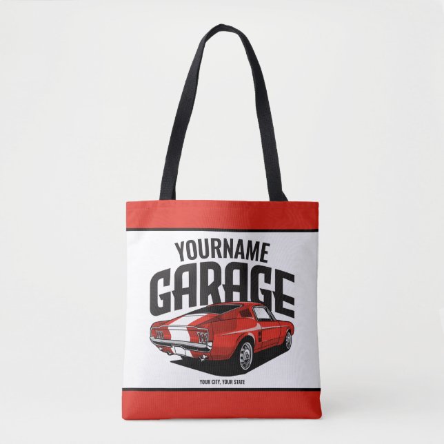Personalised Muscle Car 1967 Red Fastback Garage Tote Bag (Front)