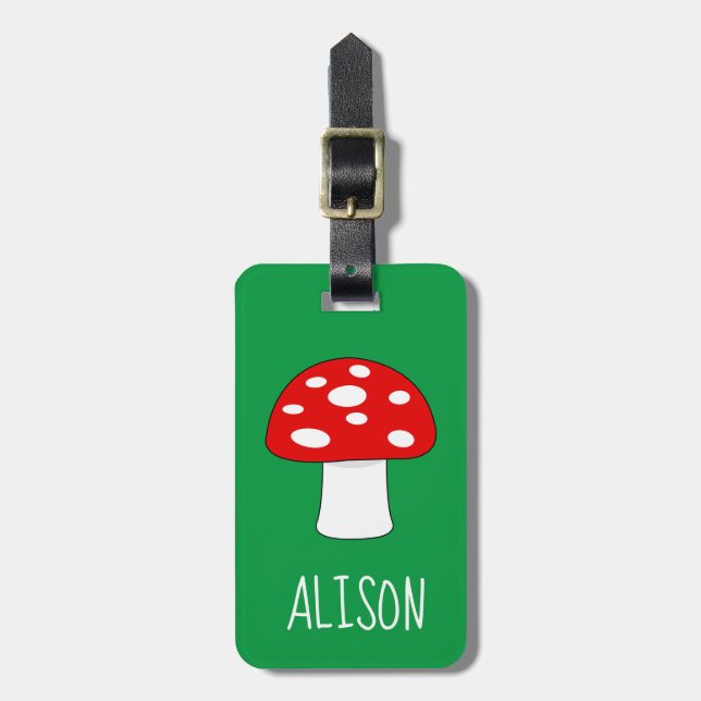 Personalised mushroom travel luggage tag for kids (Front Vertical)
