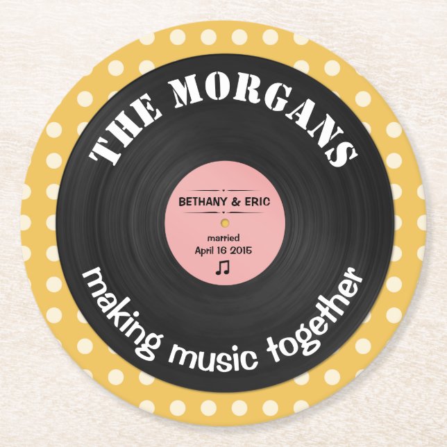 Personalised Music Album Retro Design Round Paper Coaster (Front)