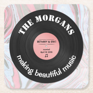 Personalised Music Album Retro Marble Design Square Paper Coaster
