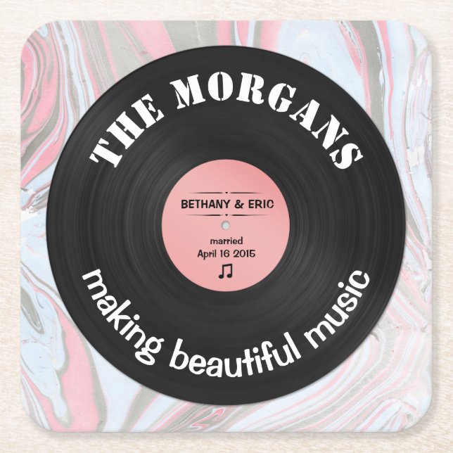 Personalised Music Album Retro Marble Design Square Paper Coaster (Front)