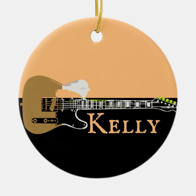 Personalised Music Electric Bass Guitar  Ceramic O Ceramic Tree Decoration (Front)
