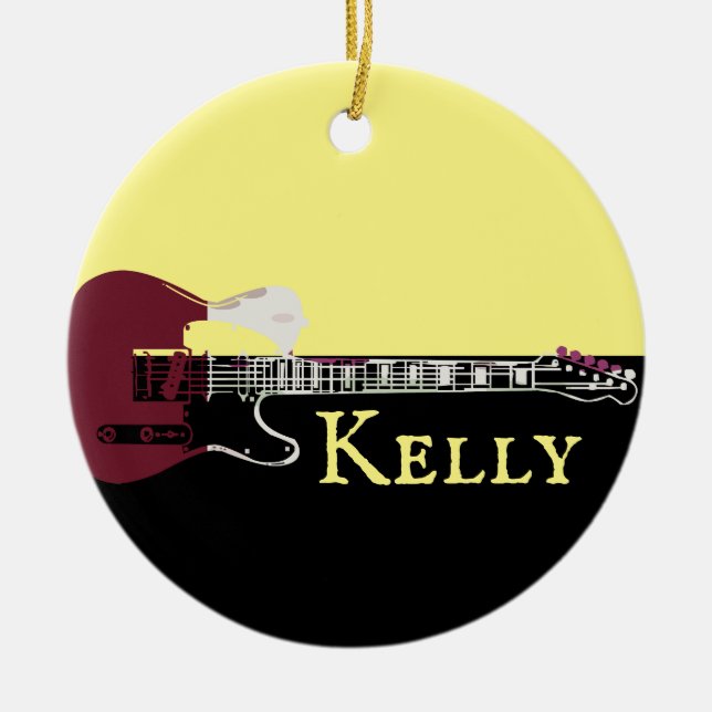 Personalised Music Electric Bass Guitar  Ceramic O Ceramic Tree Decoration (Front)