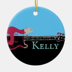Personalised Music Electric Bass Guitar  Ceramic O Tree Decoration