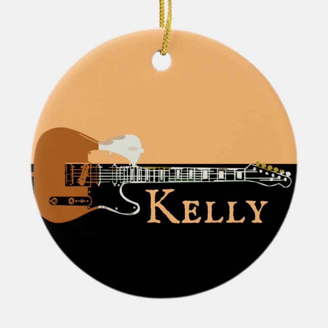 Personalised Music Electric Bass Guitar  Ceramic Tree Decoration (Front)