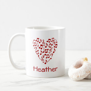 Personalised Music Heart Mug (Red Font) Coffee Mug