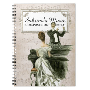 Personalised Music Notebook Vintage Piano Lady