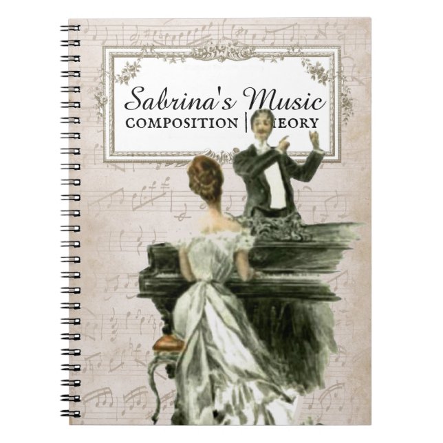 Personalised Music Notebook Vintage Piano Lady  (Front)