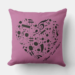 Personalised Music Notes Heart Throw Pillow