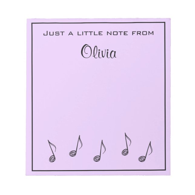Personalised Music Notes Lavender Notepad (Front)