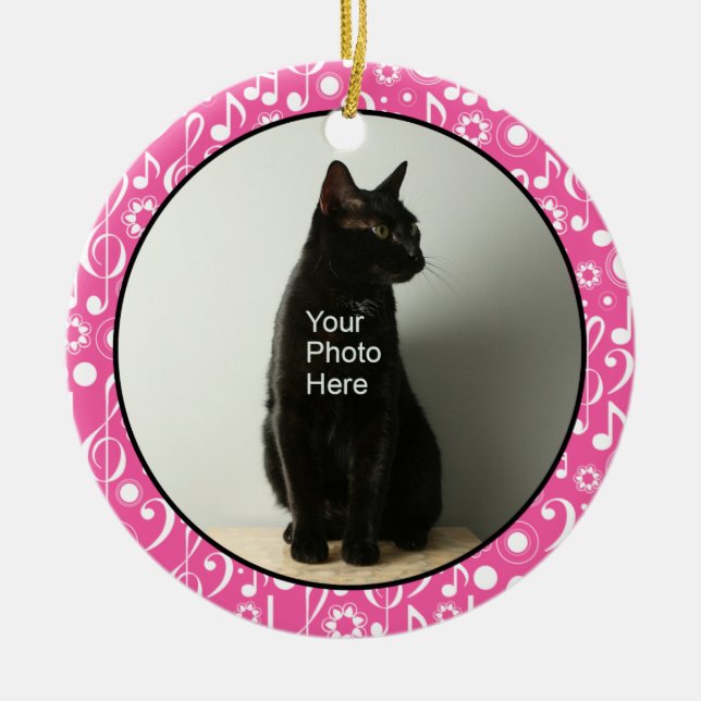 Personalised Music Notes Photo Ornament - Pink (Front)