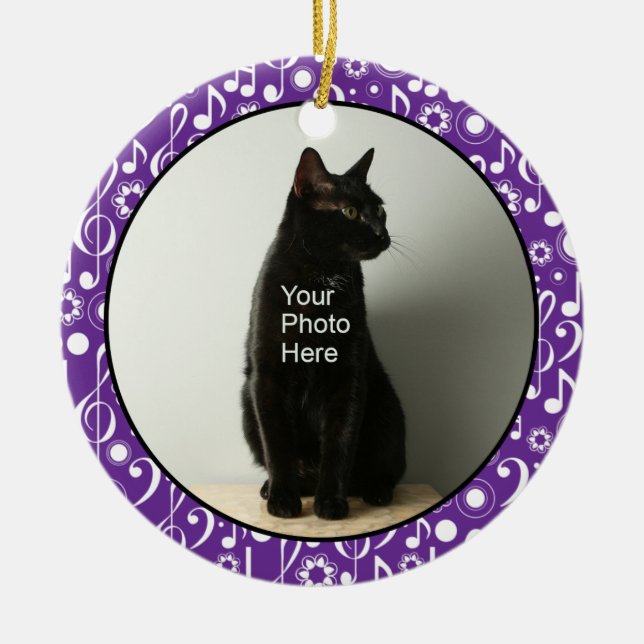 Personalised Music Notes Photo Ornament - Purple (Front)