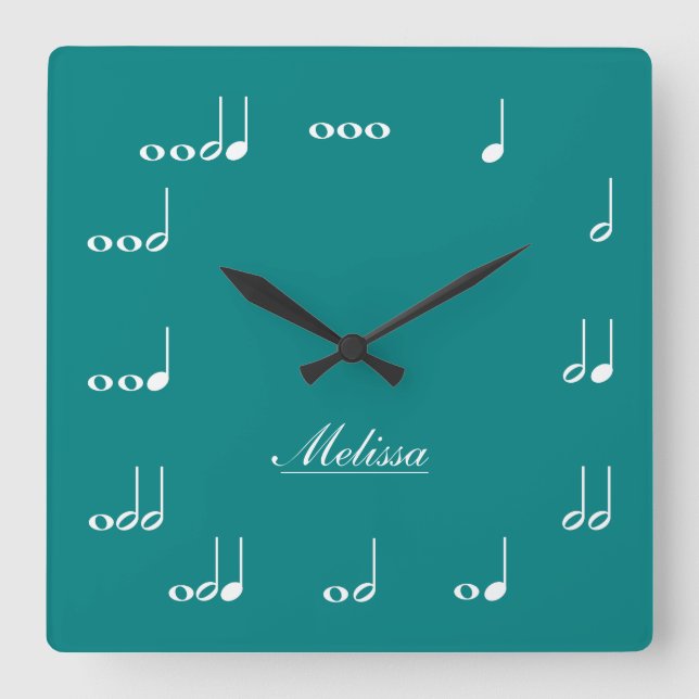 Personalised Music Notes Square Wall Clock (Front)