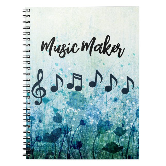 Personalised Music Notes Teacher Musician Floral Notebook (Front)