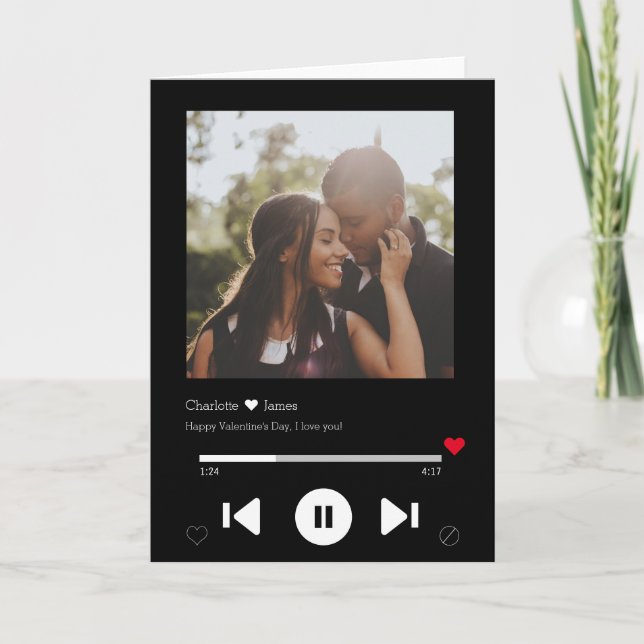 Personalised Music Player Valentines Photo Card (Front)