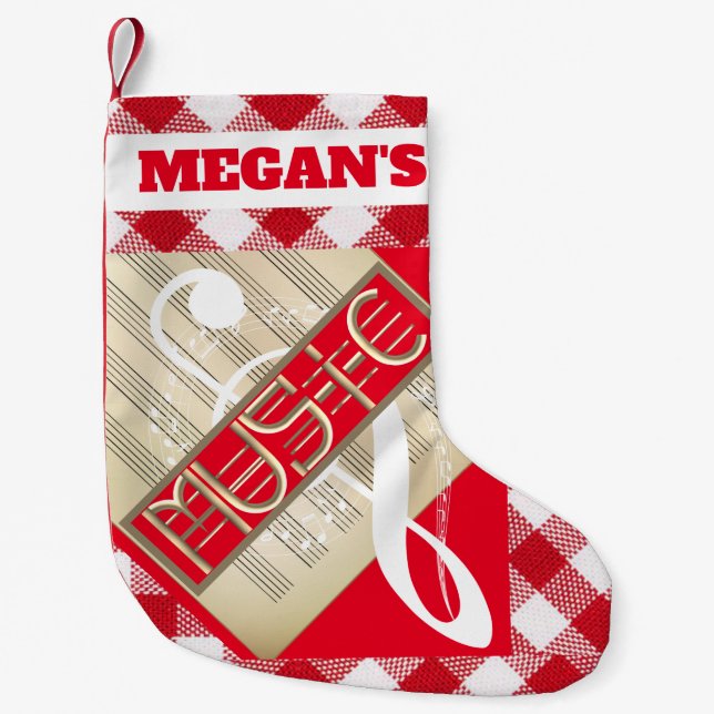 Personalised Music Regan's Font Small Christmas Stocking (Front)