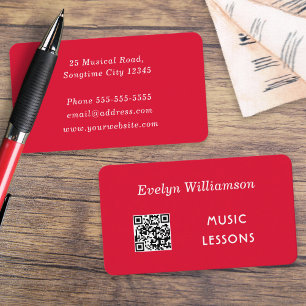 Personalised Music Teacher Minimalist Red White Business Card