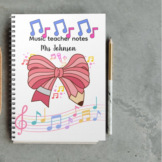 Personalised music teacher, music note coquette  notebook (Creator Uploaded)