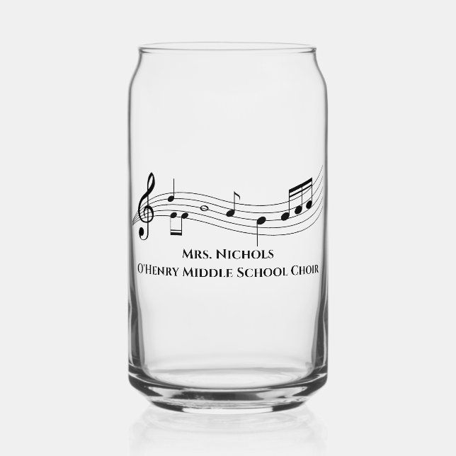 Personalised Music Teacher Musical Notes Can Glass (Front)