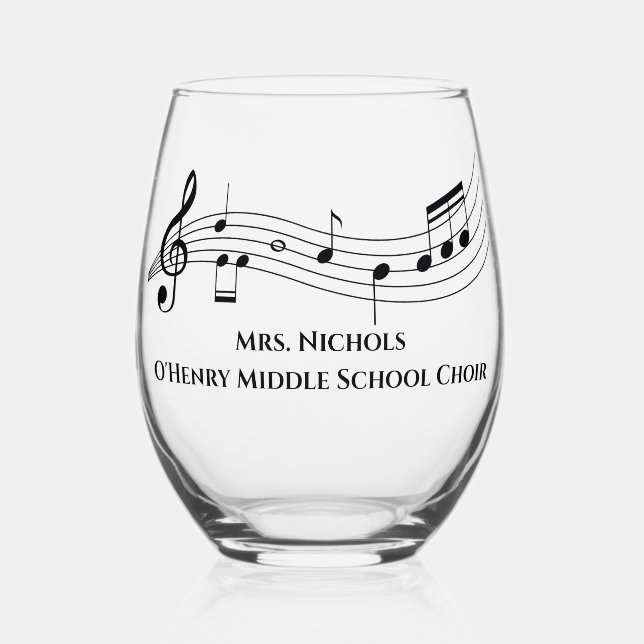 Personalised Music Teacher Musical Notes Stemless Wine Glass (Front)