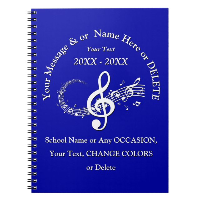 Personalised Music Themed Notebook in Your COLORS (Front)