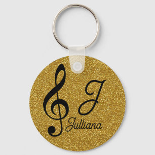 personalised music treble clef golden key ring